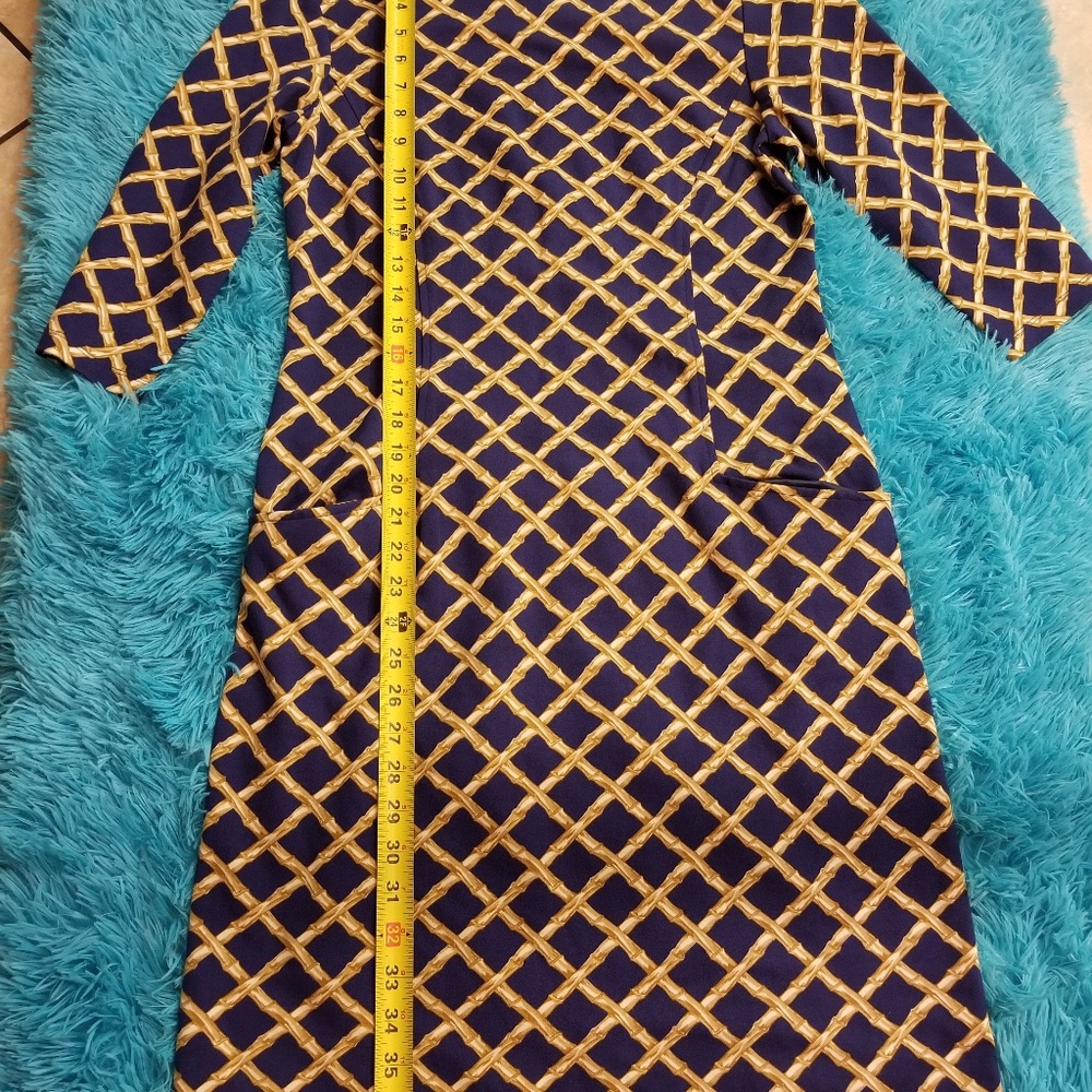 J. McLaughlin Blue and Gold Midi Dress